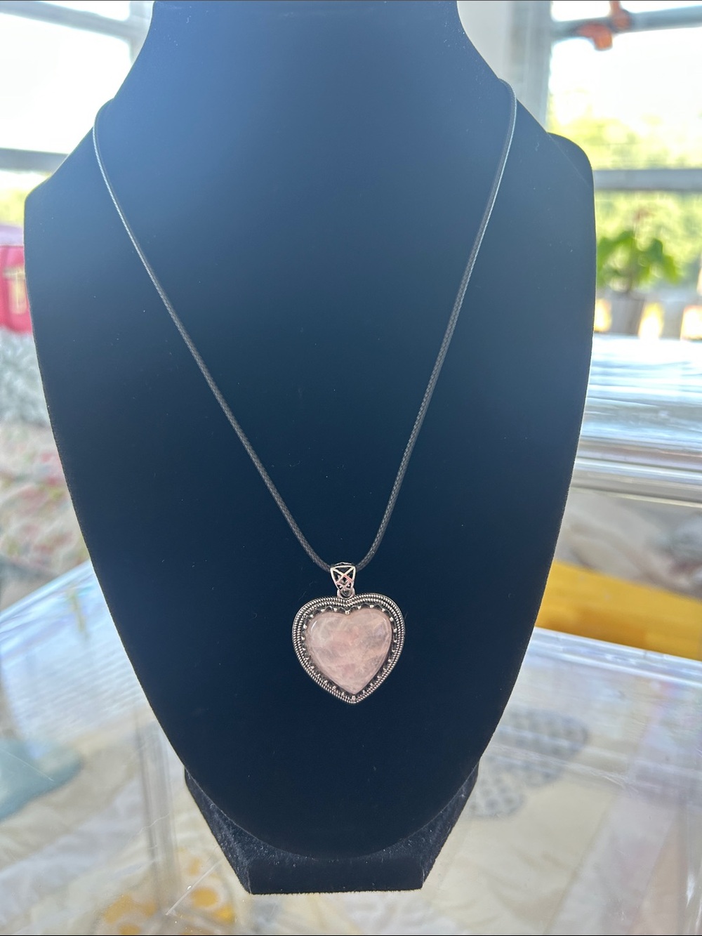 Rose Quartz & Silver Heart Pendant 1”x 1” Signifies “Unconditional Love” NWT